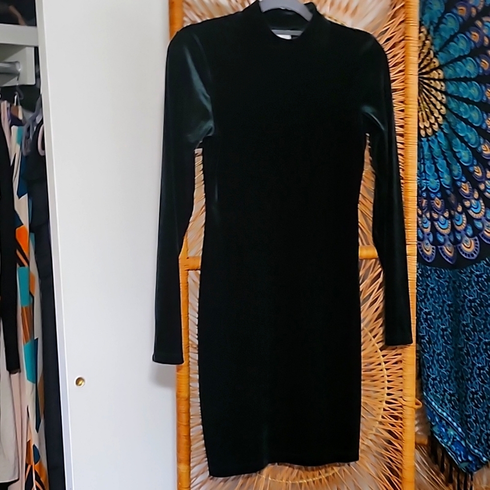 Velvet bodycon mod dress, dark green. Small